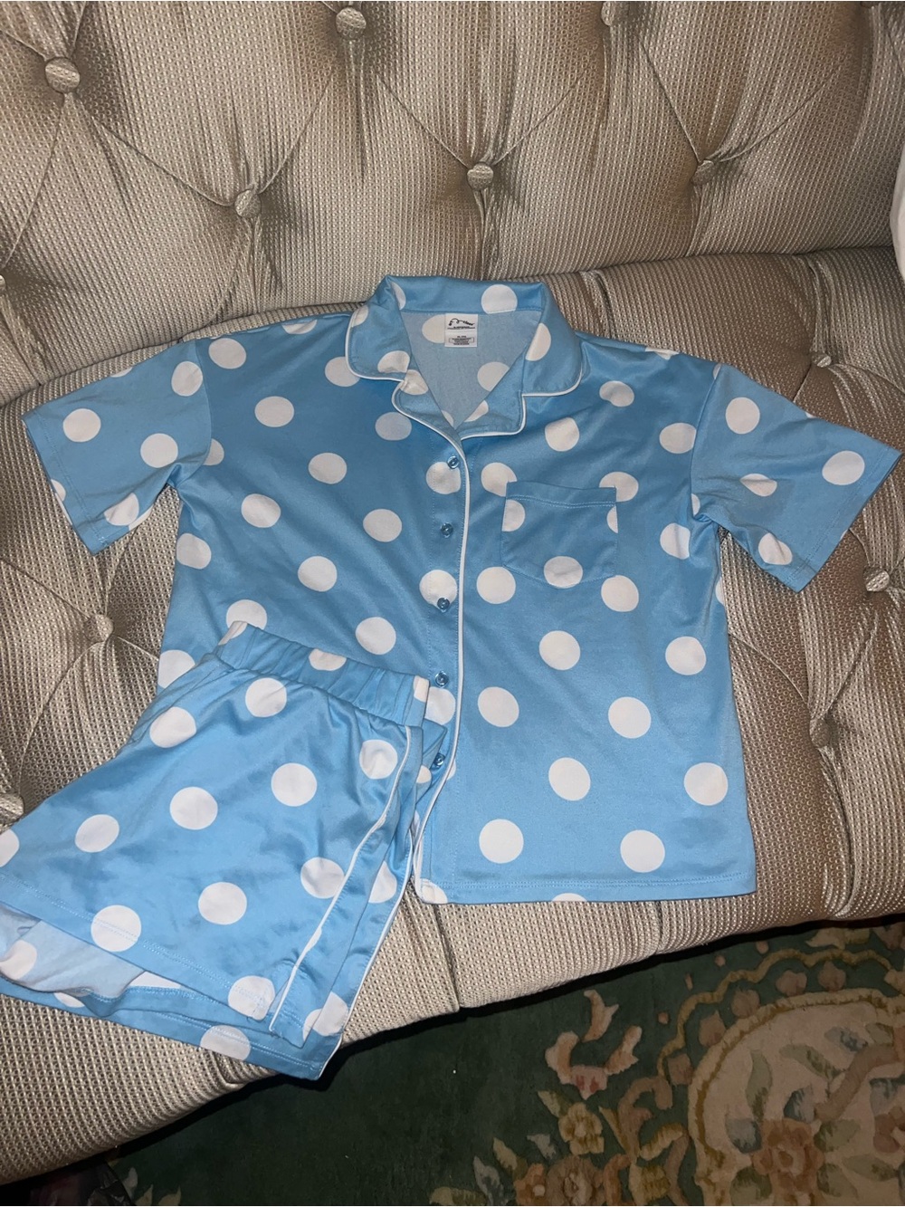 Art Class Blue and white Polka Dot Kids Pajama Set Short Sleeve & Short girls 14